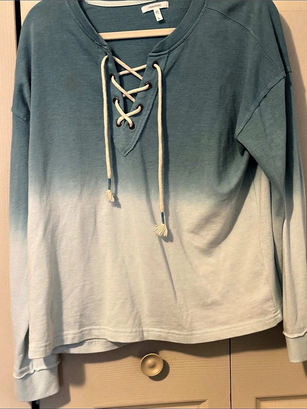 Maurices Ombre Lace-Up Sweatshirt Tunic Blue & White Size Large